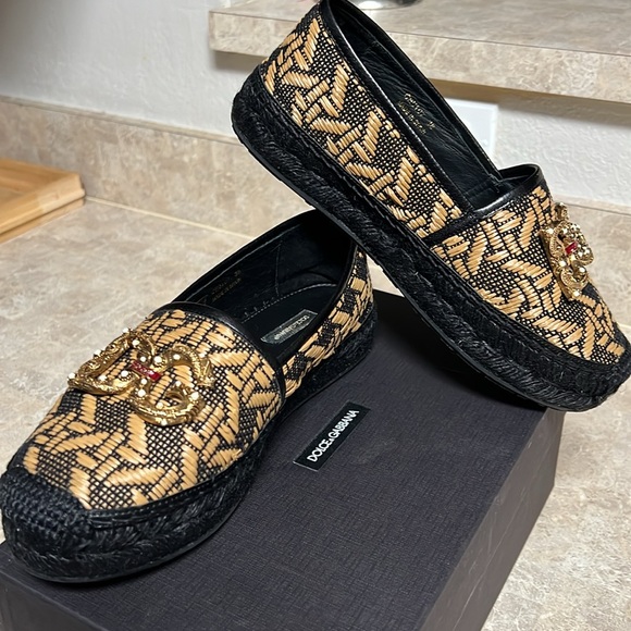 Dolce & Gabbana Braided Raffia Espadrilles With Dg Amore Logo - Picture 3 of 12